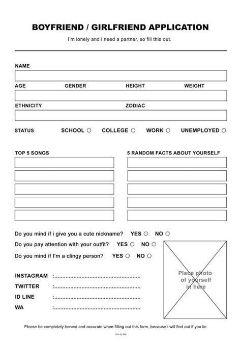 boyfriend/ girlfriend application|Unlock Loves Potential: Boyfriend Application Form Template